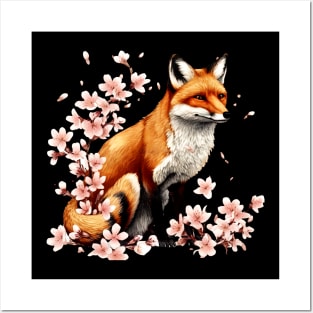 Japanese Fox Cherry blossom Posters and Art